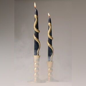 Anthropologie Snake Taper Candles Black Gold Halloween Witchy Set Of 2 NWT